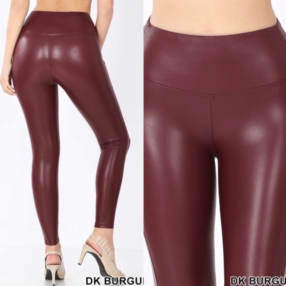 Maroon Vegan Leather Leggings - Picture 4 of 4